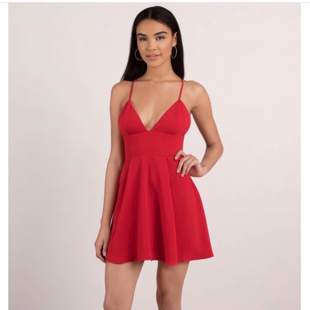 Tobi Strapped in Love Red Skater Dress